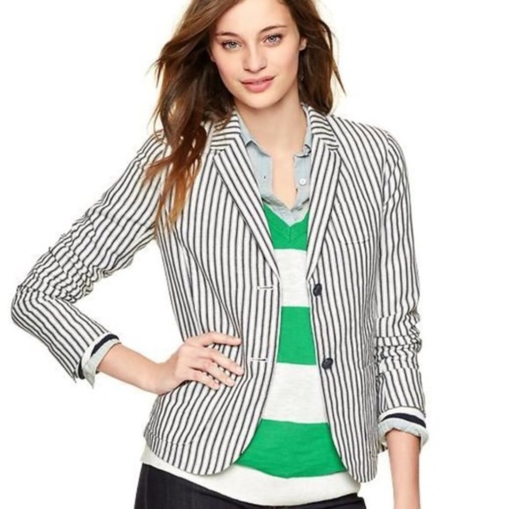 GAP Linen Blend Ticking Striped Blazer
